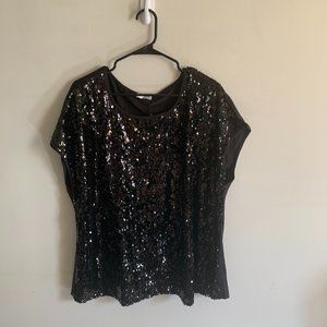 In'Voland 24W Black Sequin Crew Neck Women's Dress Shirt